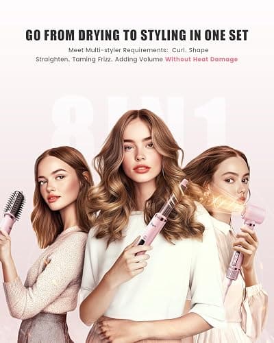 Tqcir 8-in-1 Professional Hot Air Styler&Hair Dryer Brush, Powerful Multi-Styler with Auto-Wrap Curler with Storage Case, Fast Drying Curling Straightening Volumizing Without Heat Damage(Pink) thumbnail 2