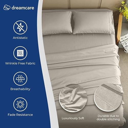 DREAMCARE King Size Sheets Set – 4 pcs Cooling Sheets – up to 21” Deep Pocket King Sheet Set – Hotel Luxury Sheets & Pillowcases – Superior Softness 100% Fine Microfiber with Side Pocket – Ivory thumbnail 2