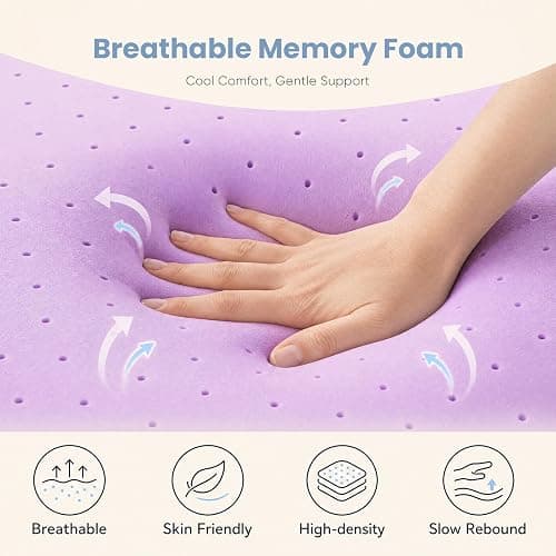 DUMOS 2 Inch Full Mattress Topper Cooling Gel Ventilated Memory Foam | Soft Pressure Relief Mattress Pad, Breathable Bed Topper for Bedroom, RV, and Sofa, CertiPUR-US Certified, Purple thumbnail 6