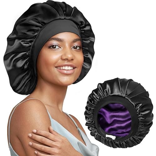 Umisleep 22 Momme 100% Real Mulberry Silk Bonnet for Sleeping Women, Large Hair Care Bonnet for Long Curly Hair, Double Layer Silk Hair Wrap with Soft Elastic Band, Non-Slip Sleep Cap, Shower Cap - Image 1