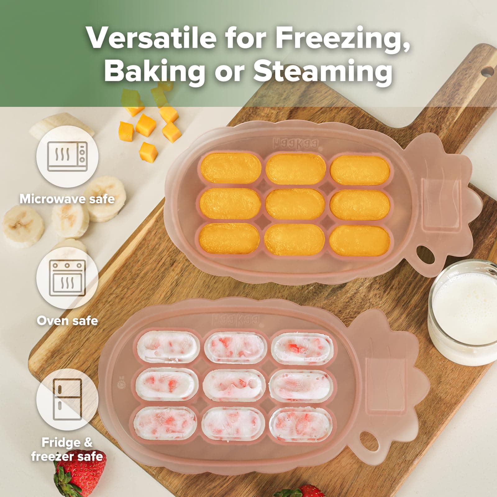 Haakaa Silicone Nibble Freezer Tray -Breastmilk Teething Popsicle Mold - Baby Fruit Food Feeder Teether Tray - Baby Food Maker - Ice Cube Tray - 4 Months+ Babies - BPA Free - Blush thumbnail 3