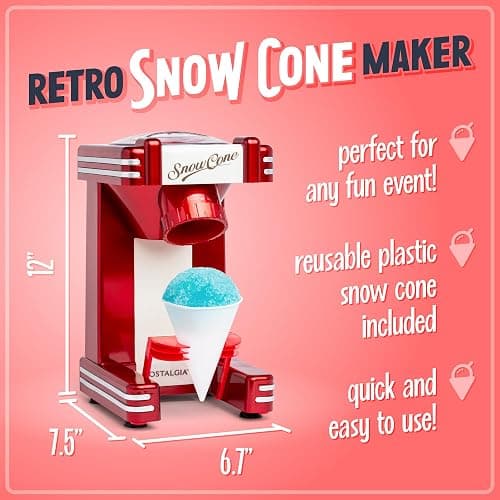Nostalgia Snow Cone Shaved Ice Machine - Makes 20 Icy Treats - Includes 1 Reusable Plastic Cup - Retro Red thumbnail 3