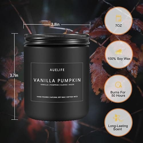 Auelife Fall Candle, Vanilla Pumpkin Scented for Home, Soy Wax | Autumn aromatherapy candle; 50-Hour Burn; Fall home decor; Holiday gift for women men thumbnail 6