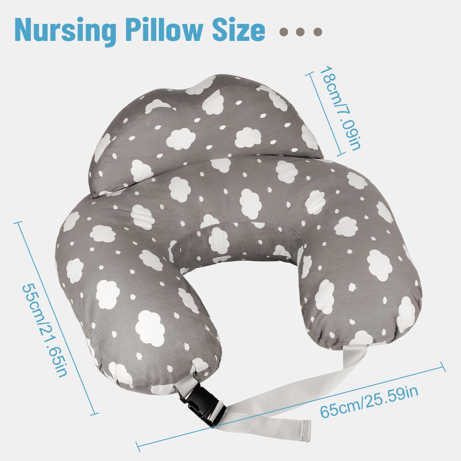 Nursing Pillow for Breastfeeding, Multifunctional Breast Feeding Pillow with Adjustable Waist Strap and Safety Fence, 100% Cotton Removable Pillowcase, Pregnancy Gift Grey thumbnail 3
