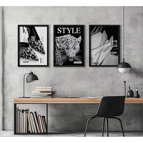 Black Leopard Wall Art Y2k Cheetah Canvas Wall Decor Fashion Trendy Posters Vintage Aesthetic Pictures Luxury Heels Painting Stockholm Prints for Bedroom Living Room 16x24 Inch Framed Set of 3 thumbnail 6