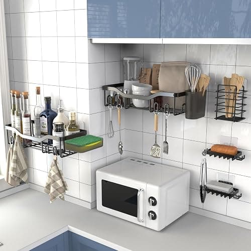NESOMI Shower Caddy Adhesive Shower Organizer 7-Pack, Rustproof Stainless Steel Bathroom Shelves, Large Capacity No-Drill Rack Storage Accessories with Soap Dish Toothbrush Holder &24 Hooks Home Decor thumbnail 6