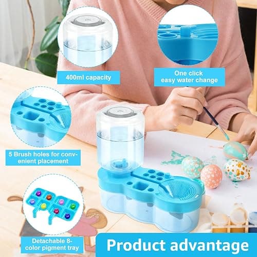 Paint Brush Cleaner for Kids Water Circulation Paint Brush with Drain Paint Water Dispenser with Palette Brush Holder Paint Brush Washer for Acrylic Painting Watercolor Art Supplies(blue) thumbnail 2
