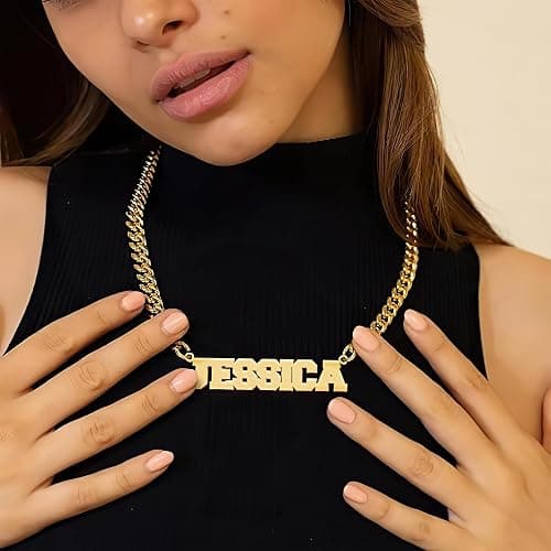 Elemtansy Custom Name Necklace for Men, 18K Gold-Plated Name Necklaces with Curb/Figaro Chain, Personalized Bithday Gifts for Men thumbnail 2