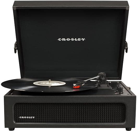Crosley CR8017B-BK Voyager Vintage Portable Vinyl Record Player Turntable with Bluetooth in/Out and Built-in Speakers, Black - Image 1
