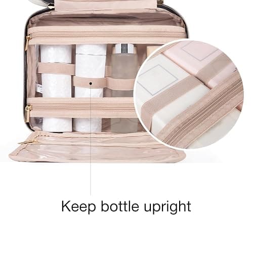 BAGSMART Toiletry Bag Travel Bag with Hanging Hook, Water-resistant Makeup Cosmetic Bag Travel Organizer for Accessories, Shampoo, Full-size Container, Toiletries (Baby Pink, Medium) thumbnail 4