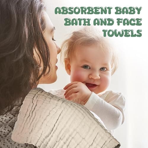 Breling 20 Pcs Baby Muslin Washcloth 12x12 in, White, Khaki, Dark Green | 100% Cotton,Soft and Absorbent Burp Cloth, Wipe Newborn Face Body Towel, for Baby Boy Girl Sensitive Skin thumbnail 7