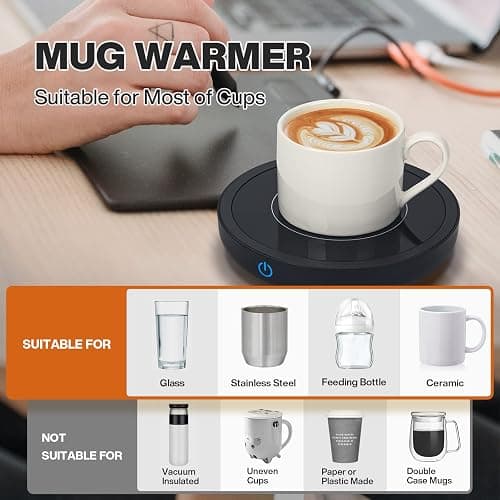 Coffee Mug Warmer, Electric Cup Warmer Smart Hot Plate Warmer Up to 80℃ for Desk,Coffee Warmers with Auto Shut Off & 3 Temperature Settings for Heating Coffee,Tea,Milk,Cocoa (Black, No Mug) thumbnail 5