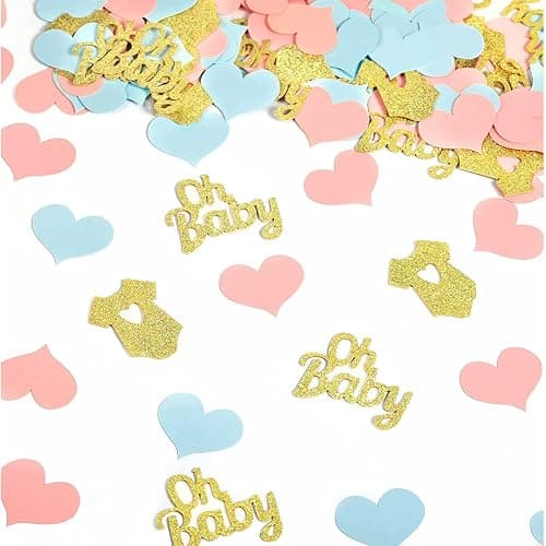 100 Stück Gender Reveal Party Deko,Baby Party Dekoration,Oh Baby Deko,Gender Reveal Konfetti,Babyparty Deko Konfetti,Babyparty Tischdeko,Glitzer Confetti für Baby Shower Deko(Blau Rosa Gold) - Image 1