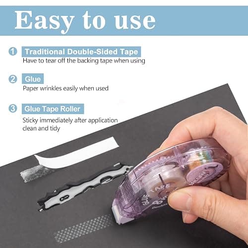 Huiruso 4 Pack Double Sided Tape Roller, Scrapbook Supplies, Glue Tape Roller for Crafts, Double-Sided Adhesive Tape Runner for scrapbooking, School Office Journaling Supplies (0.31 inch X 26.25 feet) thumbnail 2