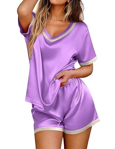 Ekouaer Silk Pajamas for Women Short Sleeve Satin Sleepwear Soft 2 Piece Pjs Shorts Set Loungewear,S-XX - Image 1