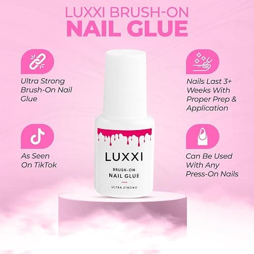 LUXXI Super Strong Brush On Nail Glue for Press On Nails | Best Extra Strength Nail Glue for Long Lasting Extended Wear for Press-Ons, Nail Tips & Acrylic Nails thumbnail 7