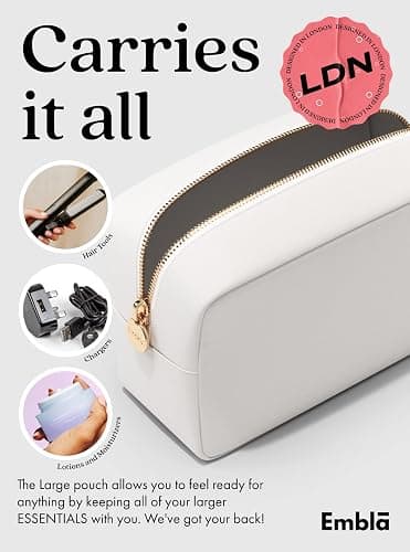 Embla Large Makeup Bag and Waterproof Nylon Travel Toiletry Bag, Large Capacity Cosmetic Zipper Pouch, White thumbnail 4