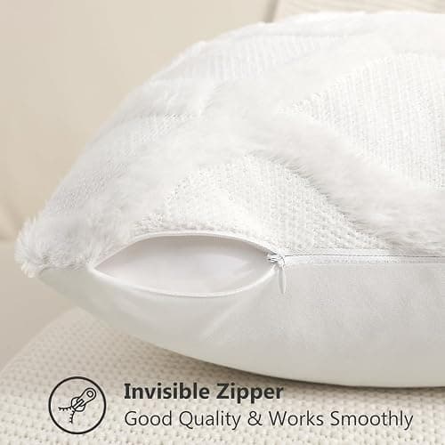 decorUhome Christmas Throw Pillow Covers 18x18 Inch Set of 2, Soft Plush Faux Fur Wool Cream White Couch Pillow Covers, Decorative Neutral Pillow Cases for Bed Sofa Living Room Home Decor thumbnail 7