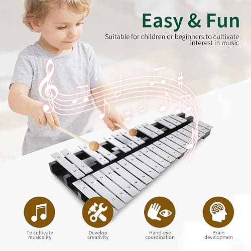 Heuyrao 30 Notes Foldable Glockenspiel Xylophone, Percussion Instrument Kit for Adults and Kids- Includes 4 Mallets and Carrying Bag thumbnail 4