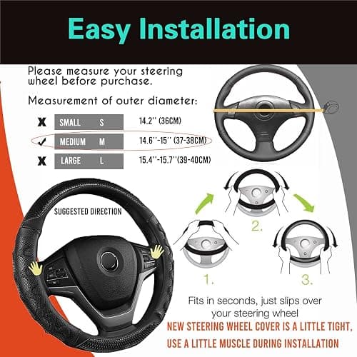 PINCTROT Steering Wheel Cover Great Grip with 3D Honeycomb Anti-Slip Design, Universal 14.5-15 Inch (All Black) thumbnail 6