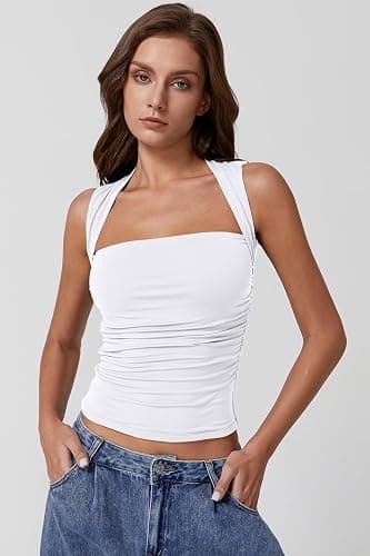 QINSEN Women's Square Neck Slim Fit Tank Top thumbnail 6