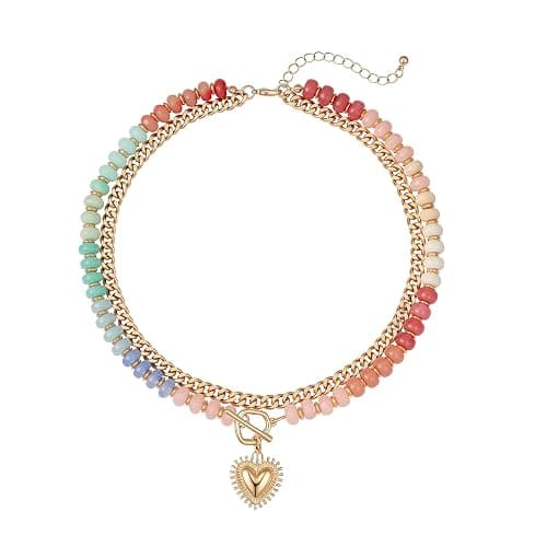 ALFISO Layered Necklaces for Women, Colorful Acrylic Beads & Heart Pendant | Colorful Boho Layered Necklace for Women Who Love Statement Style, for Vacations, Festivals and Casual Outfits - Image 1