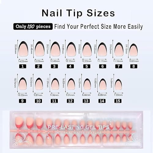 Short Almond French Tip Press on Nails, 150pcs Brighter Soft Press on Nails in 15Sizes, Pre-lasting Acrylic Gel Nail Tips, No Need to File Fake False Nail Tips Extension for Women Girl Nails thumbnail 6