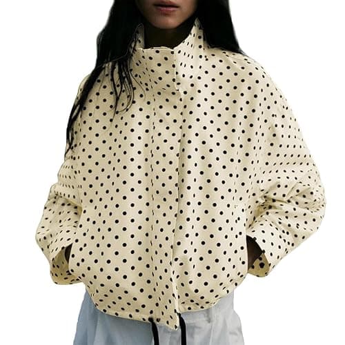 JoinQueen Women Polka Dot Jacket Stand Collar Cropped Jackets Zip Up Coat Casual Fashion Coat Fall Spring Jacket with Pockets thumbnail 2