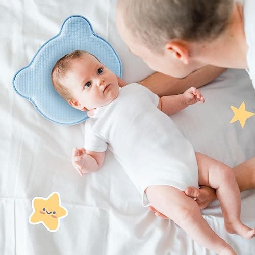 MarBoost Soft and Breathable Baby Pillow with Memory Foam and Bear Design (Blue) thumbnail 2