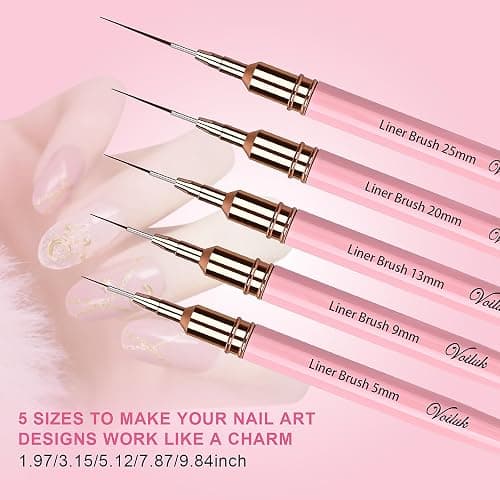 5Pcs Nail Art Liner Brushes,Liner Brush For Nails Gel,Thin Liner Nail Brush Set,Nail Art Striping Brushes,Painting Art Design Pen For Long Lines, Thin Details, Fine Drawing Sizes 5/9/13/20/25mm thumbnail 6