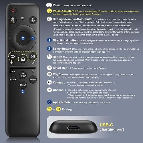 Replacement for Samsung-TV-Remote-Control,BN59-01432A Rechargeable-Voice-Remote Compatible Samsung Frame Crystal Solar UHD Neo QLED OLED Serie Smart TVs thumbnail 7