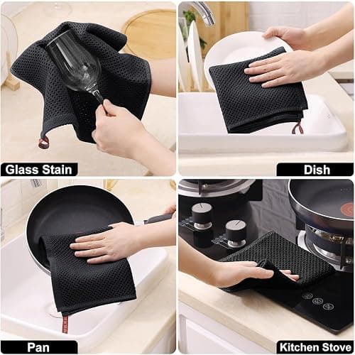 smiry Cotton Kitchen Dish Towels Set– 4 Pack 12x12 Inch & 4 Pack 13x28 Inch Kitchen Towels, 8 Pieces in Total, Ultra Soft Absorbent Quick Drying Dish Cloths Tea Towels, Black thumbnail 6