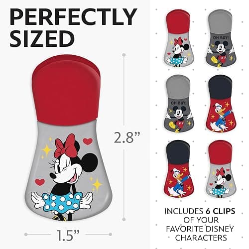 Disney Magnetic Chip Clips – Set of 6 Bag Clips for Food Storage - Mickey, Minnie, Lilo & Stitch, Winnie The Pooh – Durable Airtight Bag Chip Clips for Pantry & Fridge Use thumbnail 2
