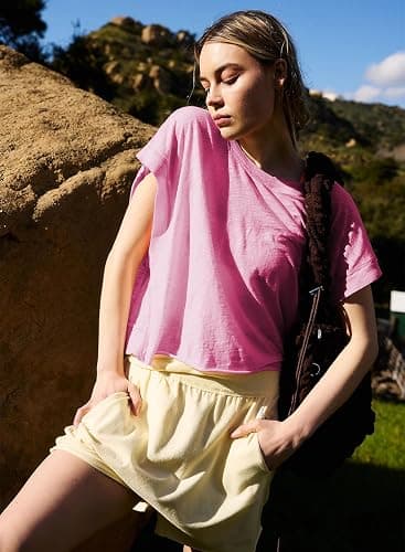 Kumufenc Women Short Sleeve Workout Shirts Open Back Tops Casual Yoga Y2k Athletic Gym Slouchy Crop Running Tees thumbnail 5