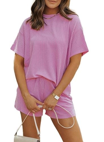 MARZXIN Women 2 Piece Shorts Set 2026 Casual Summer Cruise Outfits Ribbed Loose Short Sleeve Pocket Matching Lounge Sets - Image 1