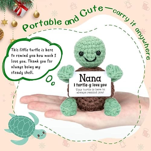 4THFARMES Mini Funny Turtle Nana Gifts from Grandkids, Christmas Birthday Gifts for Nana from Granddaughter Grandson, I Love You Small Cute Stuff Things, Handmade Emotional Positive Crochet Turtle thumbnail 3