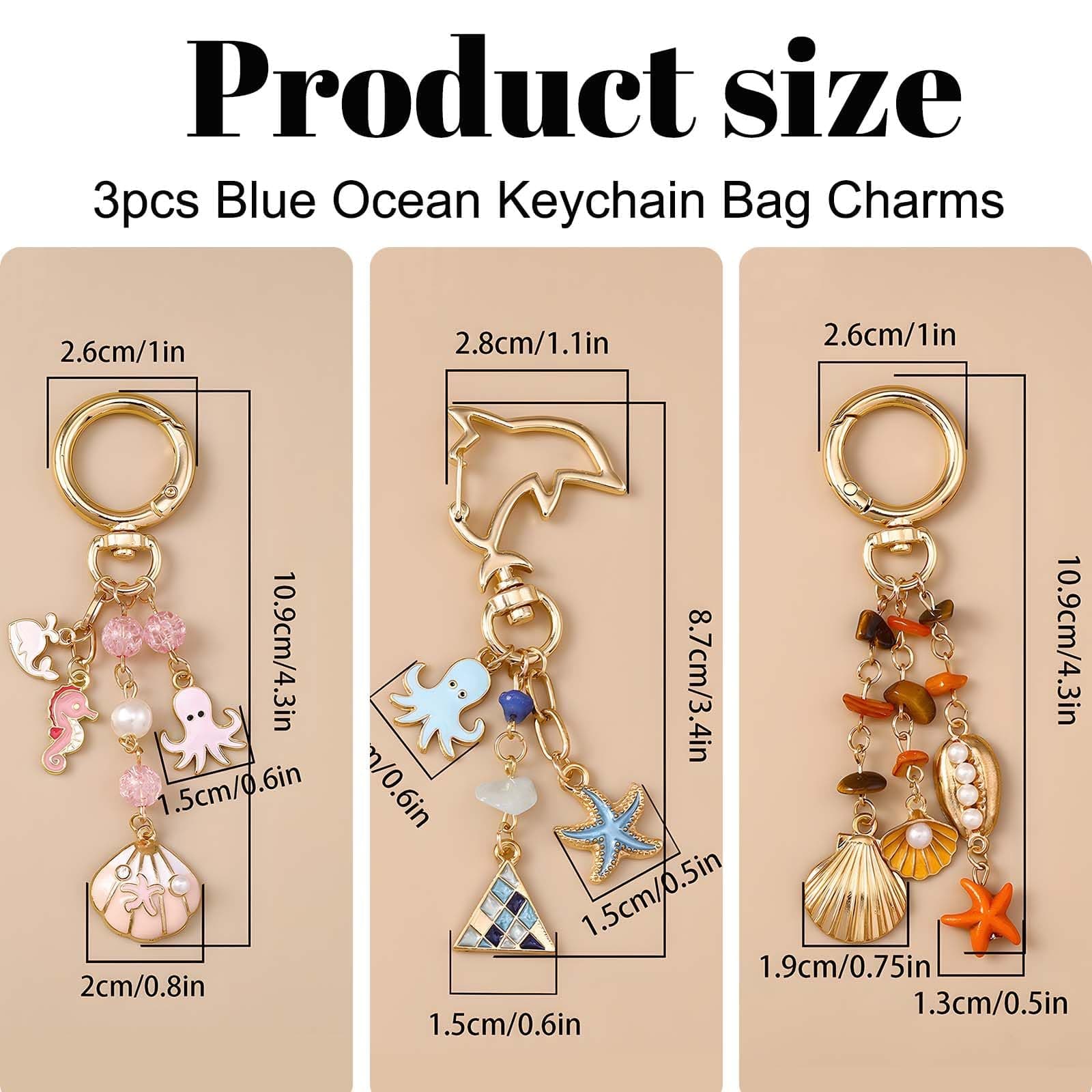 3pcs Keychains for Women with Cute Ocean Design, Cute Handbag Keychain with Shell Decoration, Starfish Octopus Bag Hanger, Aesthetic Bag Hanger, Girls and Women thumbnail 6