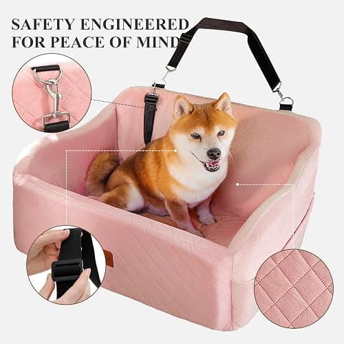 Lealchum Dog Car Seat for Medium/Large Dogs,2 Clip-On Safety Leashs for 2 Small Dogs,Removable and Washable Comfy Pet Car Seat,Easy to Install and Clean (Pink, Large) thumbnail 4