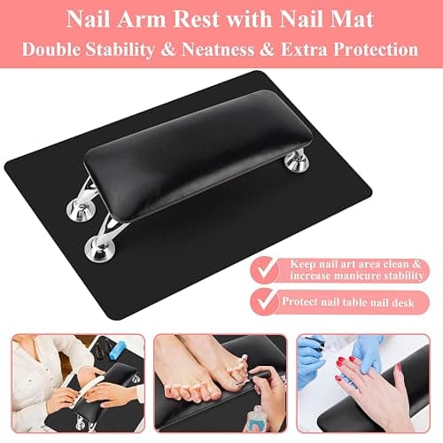 Nail Arm Rest for Acrylic Nails with Nail Table Mat, Microfiber Leather Nail Hand Rest Cushion for Nails, Soft Hand Pillow Footstool with Foldable Nail Art Hand Rest Pad for Nail Tech Use (Black) thumbnail 5
