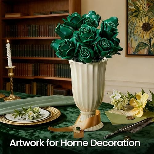 iATOM Green Rose Bouquet Building Set, 12Pcs Fake Flowers Botanical Collection for Adult, Valentine's Day Gift and Saint Patricks Day Decorations for Her/Girlfriend/Mom/Wife/Couple thumbnail 4