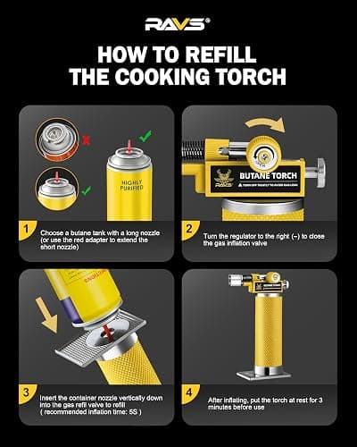 RAVS 2 Flame Mode Butane Torch Lighter, Refillable Kitchen Torch with Adjustable Flame and Safety Buckle, Yellow Jewelry Torch for Welding, Resin Art, Industrial, Butane Fuel not Include thumbnail 8