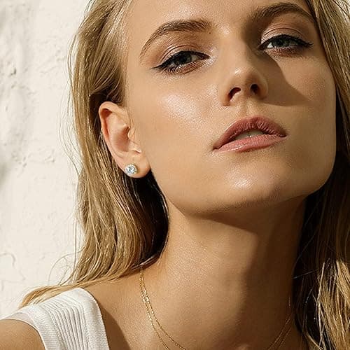 ALEXCRAFT Sterling Silver Stud Earrings for Women Girls Cubic Zirconia Halo Round Heart Square Diamond Large Silver Stud Set - 3 Pairs Halo Silver Stud Earrings thumbnail 3