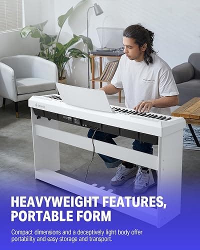 Donner DEP-20 Beginner Digital Piano 88 Key Full Size Weighted Keyboard, Portable Electric Piano with Furniture Stand, 3-Pedal Unit, White thumbnail 6