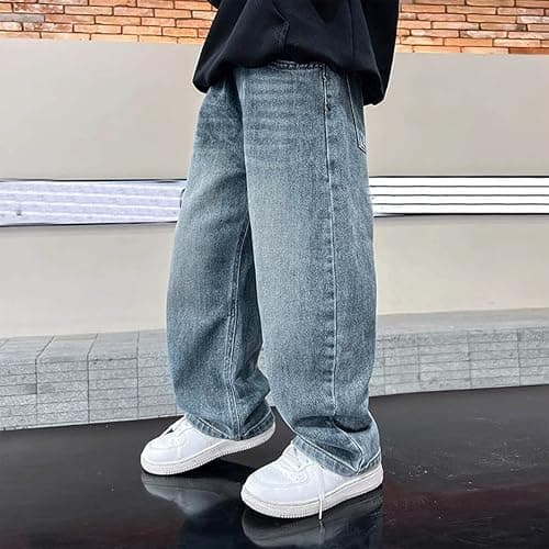 Boys Baggy Jeans Straight Wide Leg Jean Kids Fashion Elastic Waist Denim Pants with Pocket Trendy Preppy Teen Clothes thumbnail 3