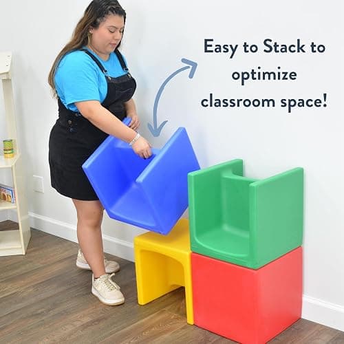 Children's Factory 3-in-1 Cube Chair for Kids, Flexible Seating Classroom Furniture, 1-Pack, Blue thumbnail 7