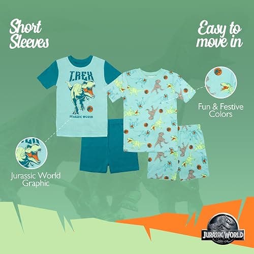 Jurassic World boys 4-piece Snug-fit Cotton Pajama Set, Soft & Cute for Kids thumbnail 3