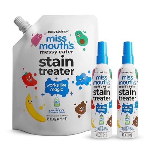 Miss Mouth’s Messy Eater Stain Treater Refill Ready Kit - 2 Pack Stain Remover Spray and 16oz Refill Pouch - Newborn & Baby Essentials - Food, Grease, Coffee Off Laundry, Underwear, Fabric - Image 1