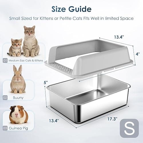 Suzzipaws Stainless Steel Litter Box with Lid, 17.3”×13.4”×9" Kitty Litter Box for Kittens & Small Pets, High Sides Metal Cat Litter Box for Leak Proof, Easy to Clean, Non-Stick, Odor Control thumbnail 4