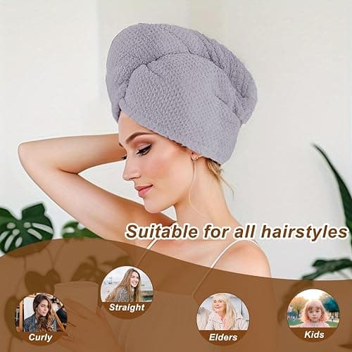 Kldnkig Microfiber Hair Towel Wrap, 3 Pack (Gray) Soft Hair Drying Towel,Shower Cap & Hair Accessories for Woman,Drying Hair Wrap Towels for Curly Hair Women Anti Frizz thumbnail 2