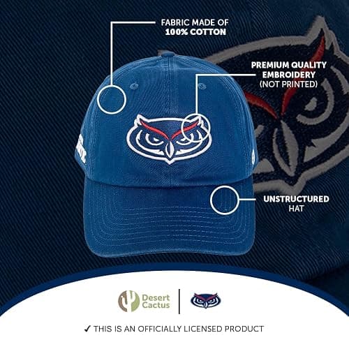 Desert Cactus Florida Atlantic University Baseball Hat FAU Owls Brimmed Embroidered Hats Cap Adjustable Cloth Strap Adult (Style C) Blue thumbnail 4